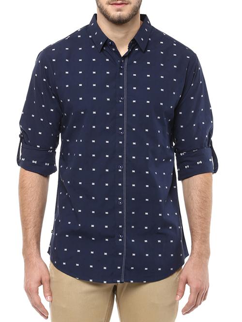 navy blue cotton casual shirt - 11780254 - Very Small Image - 1