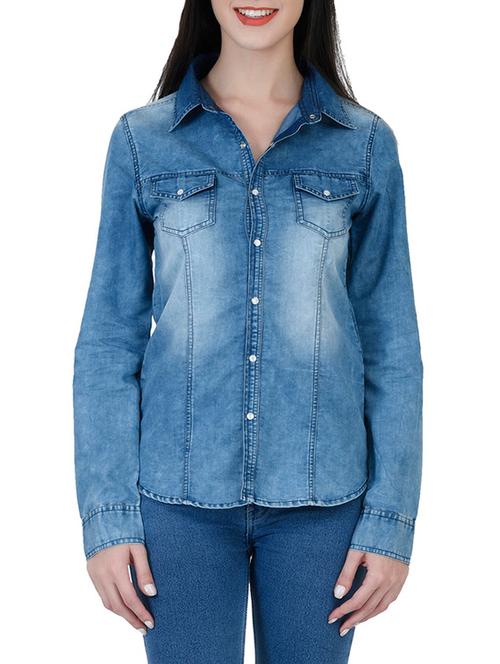 blue denim casual shirt - 11783164 - Very Small Image - 1