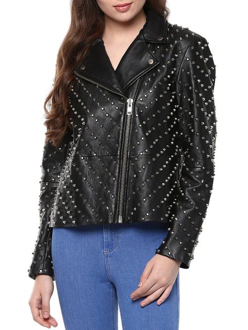 black embellished leather jacket - 11785141 - Very Small Image - 1