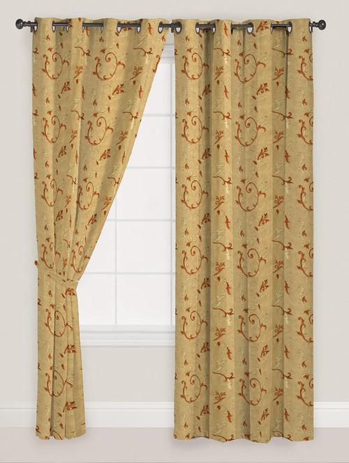 orange n gold colour floral tissue embroidered with lining curtain - 11786856 - Very Small Image - 1