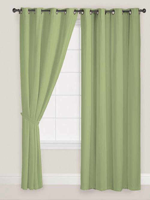 green colour plain satin curtain - 11787008 - Very Small Image - 1