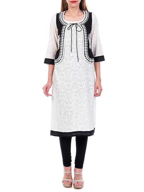 white cotton straight kurta - 11787632 - Very Small Image - 1