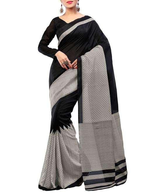 black and grey art silk printed saree with blouse - 11787782 - Very Small Image - 1