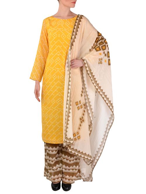 yellow printed cotton blend suit set - 11788025 - Very Small Image - 1