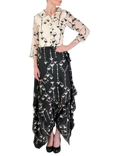 cream and black printed satin jumpsuit - 11788034 - Very Small Image - 1
