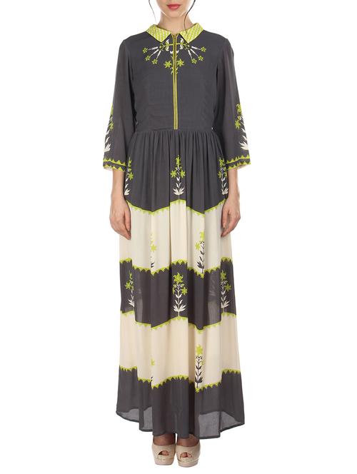 dark grey printed crepe shirt maxi dress - 11788392 - Very Small Image - 1