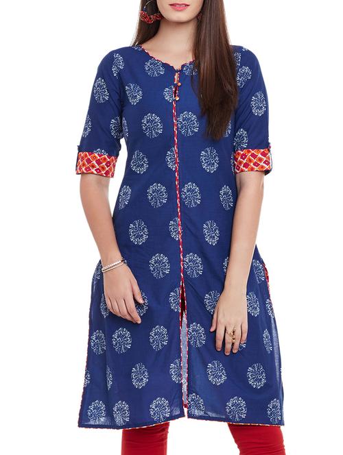 azira indigo printed cotton kurta - 11789664 - Very Small Image - 1