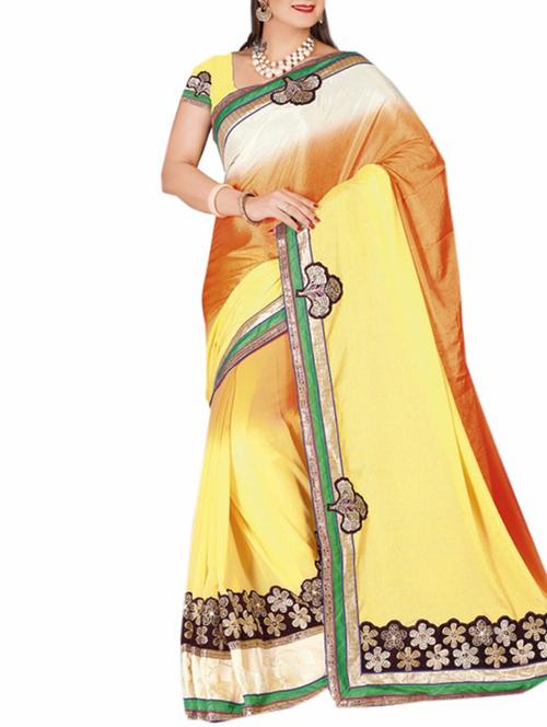 yellow georgette saree with blouse - 11790557 - Very Small Image - 1