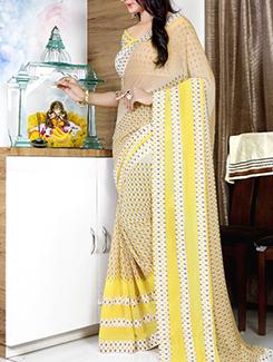 yellow georgette printed  saree with blouse - 11790688 - Very Small Image - 1