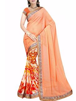 orange georgette saree with blouse - 11790705 - Very Small Image - 1