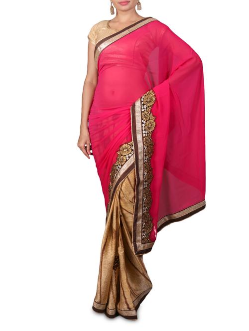 pink embroidered georgette saree - 1179157 - Very Small Image - 1