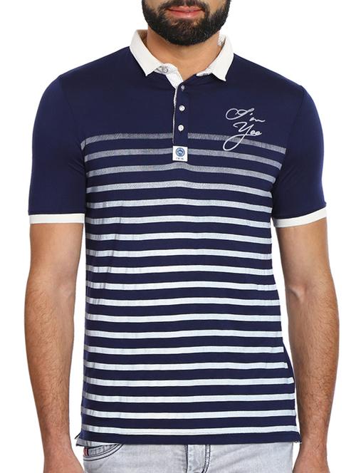 navy blue striped cotton t-shirt - 11791673 - Very Small Image - 1