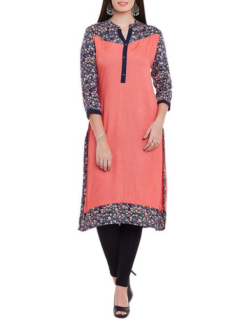 peach printed rayon kurta - 11791783 - Very Small Image - 1