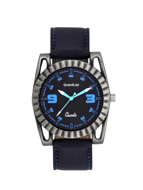 grandlay mg-3016 blue dial with leather strap for menz - 11792250 - Very Small Image - 1