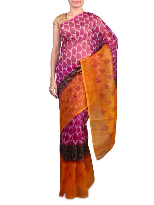 pink cotton and net printed saree - 1179557 - Very Small Image - 1