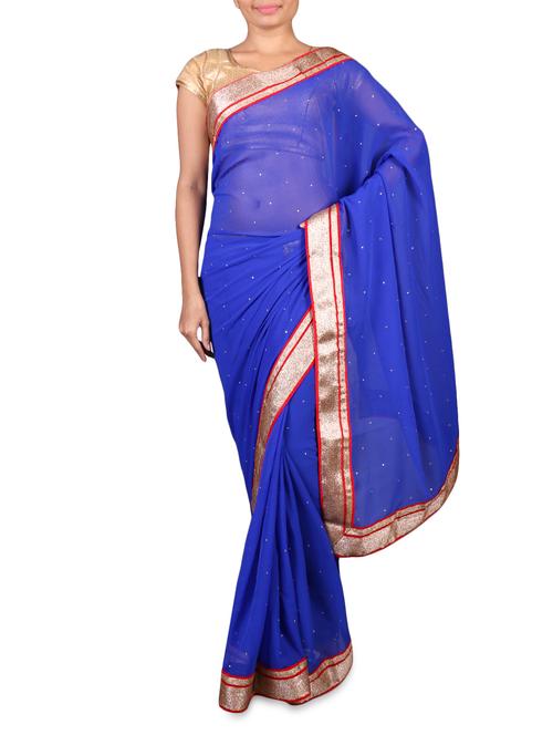 blue jacquard georgette saree - 1179727 - Very Small Image - 1
