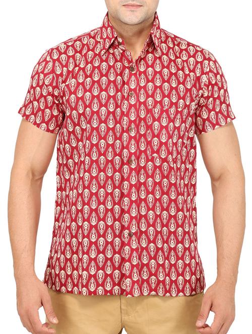 red printed cotton casual shirt - 11802139 - Very Small Image - 1