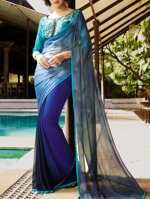 multi colored georgette printed half and half saree - 11803109 - Very Small Image - 1