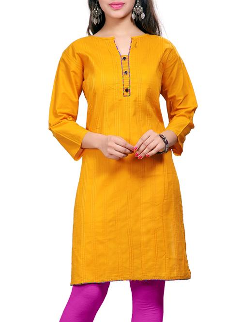 orange cotton aline kurti - 11806290 - Very Small Image - 1