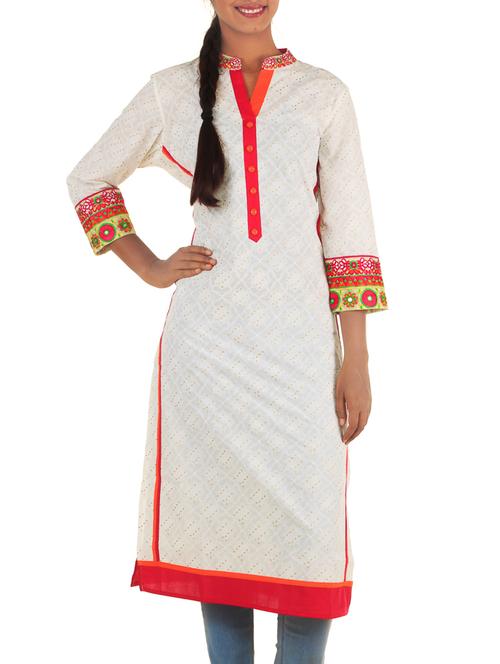 white cotton aline kurti - 11806317 - Very Small Image - 1
