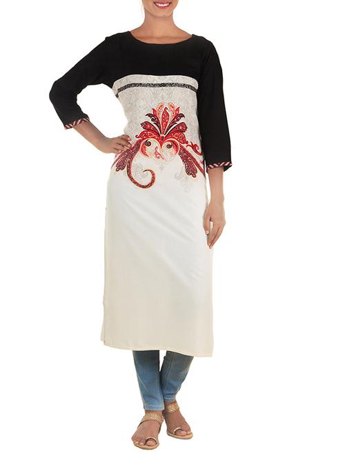 white cotton aline kurti - 11806366 - Very Small Image - 1