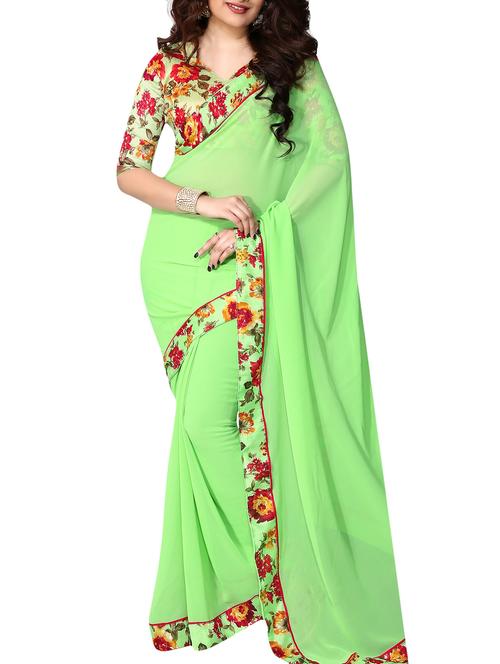 light green faux georgette bordered saree with blouse - 11811187 - Very Small Image - 1