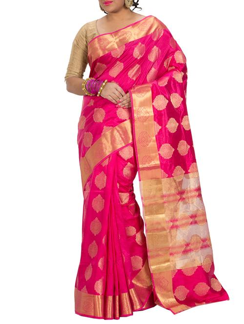 pink zari worked kanjivaram art silk saree with blouse - 11812437 - Very Small Image - 1