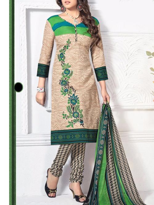 beige embroidered cotton un-stitched suit set - 11815690 - Very Small Image - 1