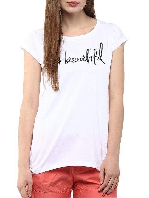 white cotton printed tee - 11824965 - Very Small Image - 1