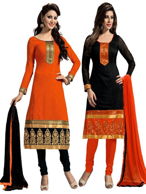 combo (set of 2 ) multi colored cotton unstitched kurta - 11830096 - Very Small Image - 1