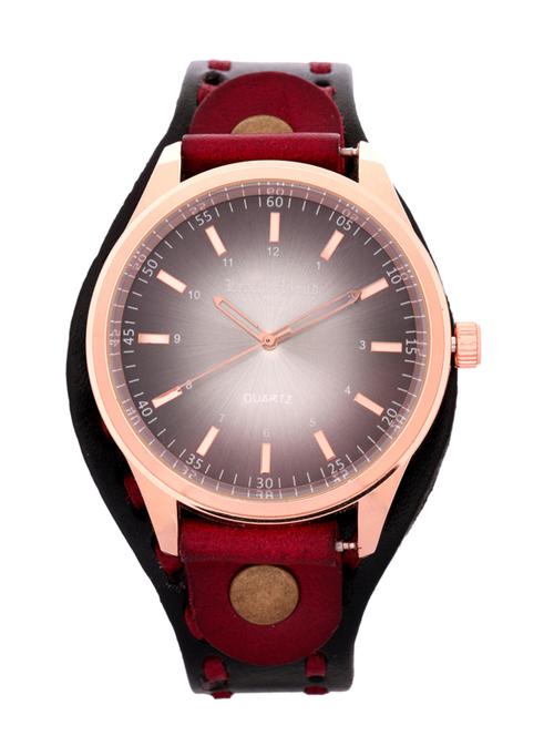 leatherhood 18k rose gold plated handcrafted genuine black red leather analog black men's watch - 11831087 - Very Small Image - 1