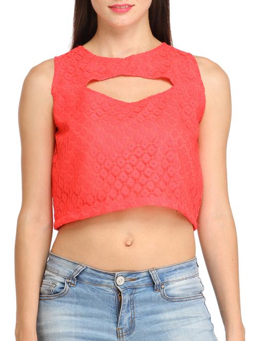 coral polycrepe crop top - 11831426 - Very Small Image - 1