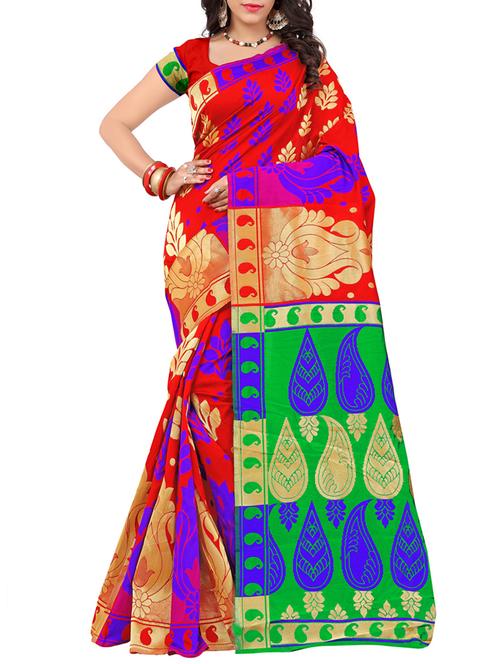red art silk banarasi saree with blouse - 11832639 - Very Small Image - 1