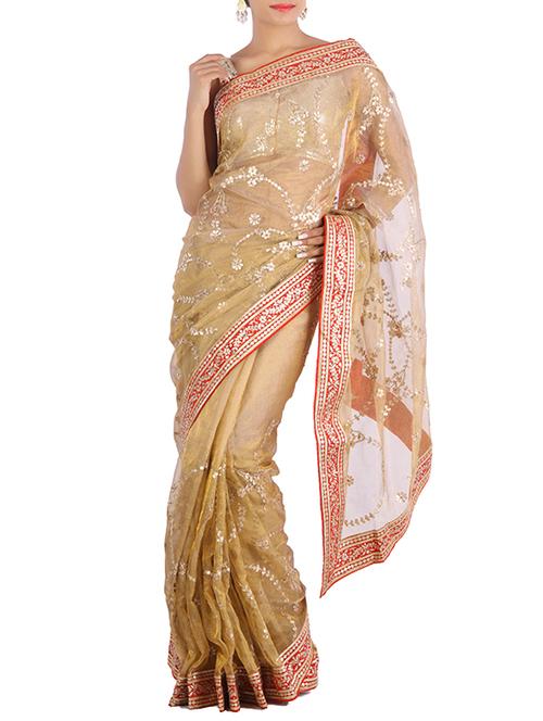 gold gota patti worked silk saree with blouse - 11834400 - Very Small Image - 1