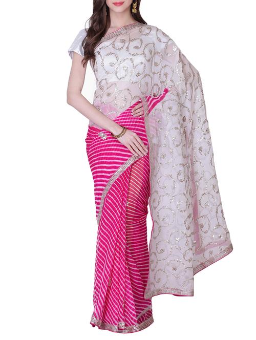 pink and white gota patti georgette saree with blouse - 11834401 - Very Small Image - 1