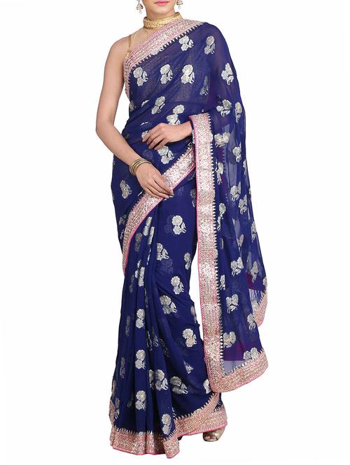 blue georgette gota patti saree - 11834410 - Very Small Image - 1