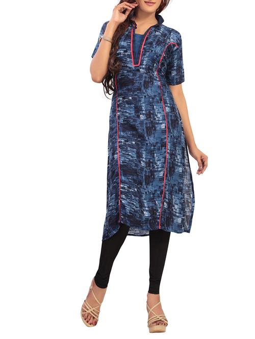 blue rayon straight kurta - 11835104 - Very Small Image - 1