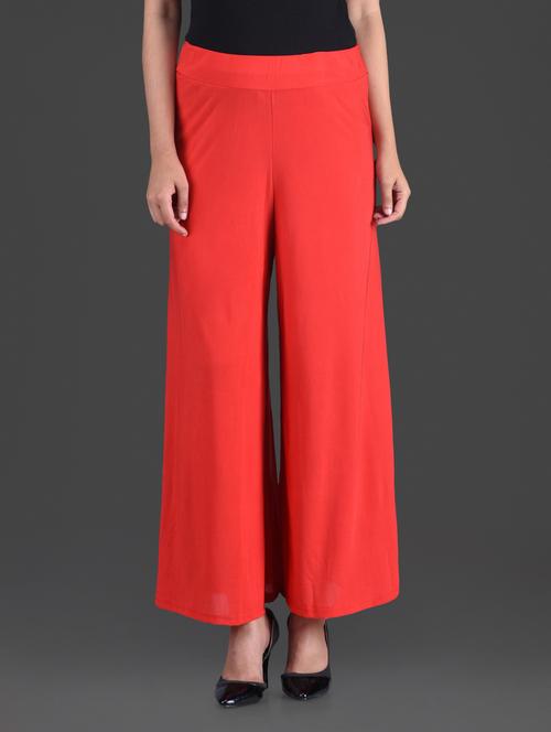 red plain poly spandex knit palazzo - 1183925 - Very Small Image - 1