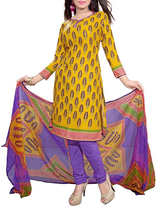 yellow crepe dress material - 11843924 - Very Small Image - 1