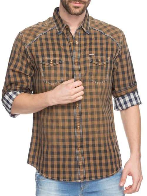 brown cotton casual shirt - 11855175 - Very Small Image - 1