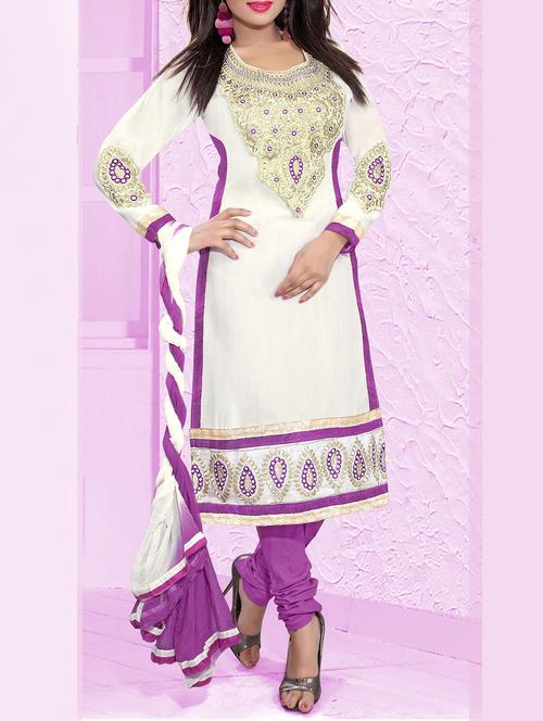 white cotton unstitched suit - 11856178 - Very Small Image - 1