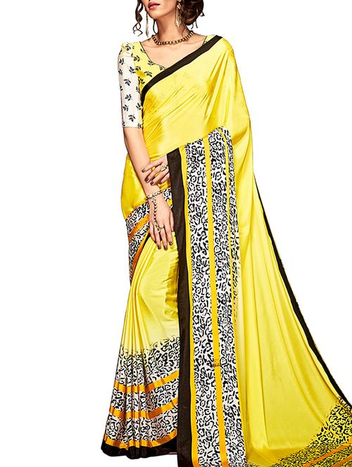 yellow crepe printed saree with blouse - 11856600 - Very Small Image - 1