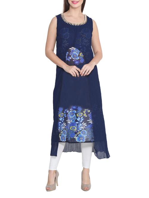 blue georgette layered kurta - 11856776 - Very Small Image - 1