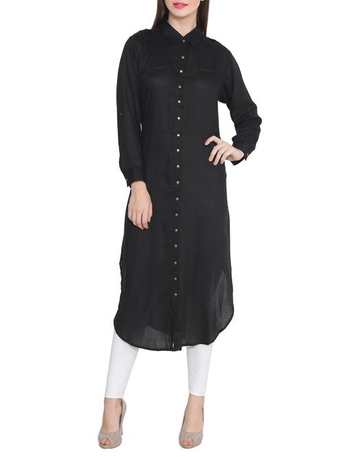 black rayon straight kurta - 11856777 - Very Small Image - 1