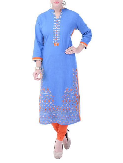 blue cotton straight kurta - 11857284 - Very Small Image - 1