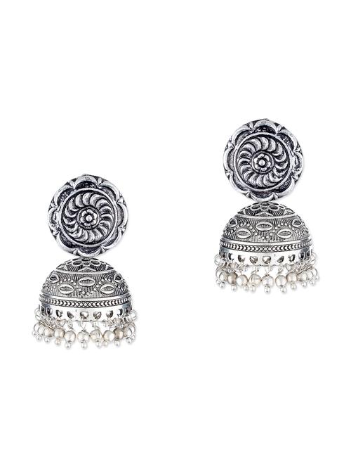 silver metal jhumka earrings - 11857425 - Very Small Image - 1