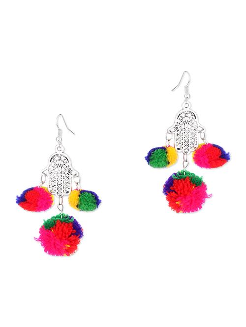 multicoloured pom pom embellished metal earrings - 11857438 - Very Small Image - 1