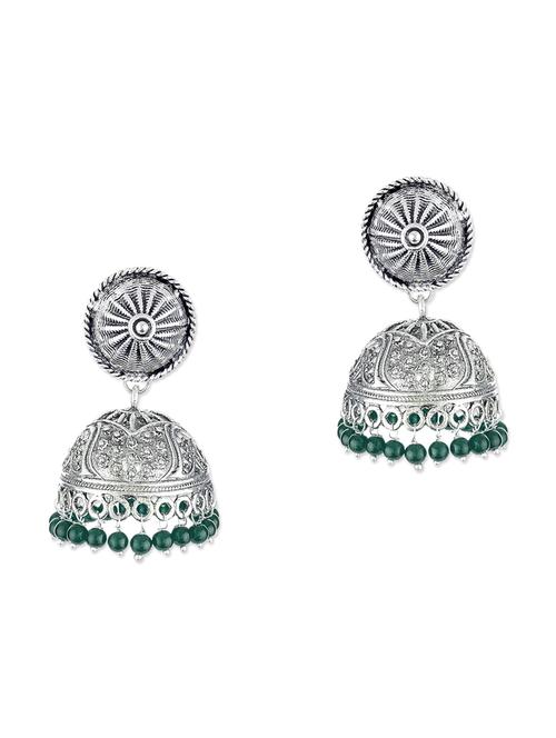 silver metal jhumka earrings - 11857449 - Very Small Image - 1