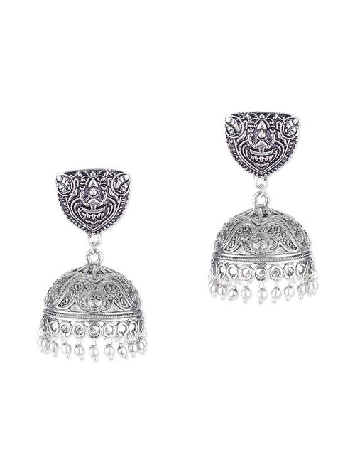 silver metal jhumka earrings - 11857468 - Very Small Image - 1