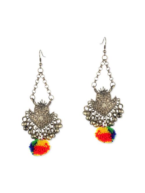 multicoloured pom pom embellished metal earrings - 11857492 - Very Small Image - 1